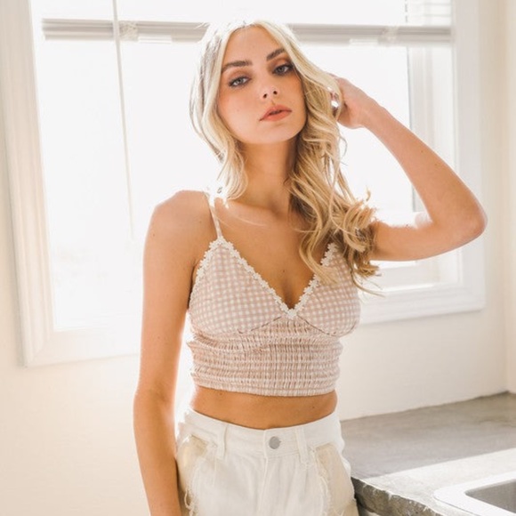 SOLD OUT Daisy Trim Gingham Smocked Casal Summer Bralette - Picture 5 of 5